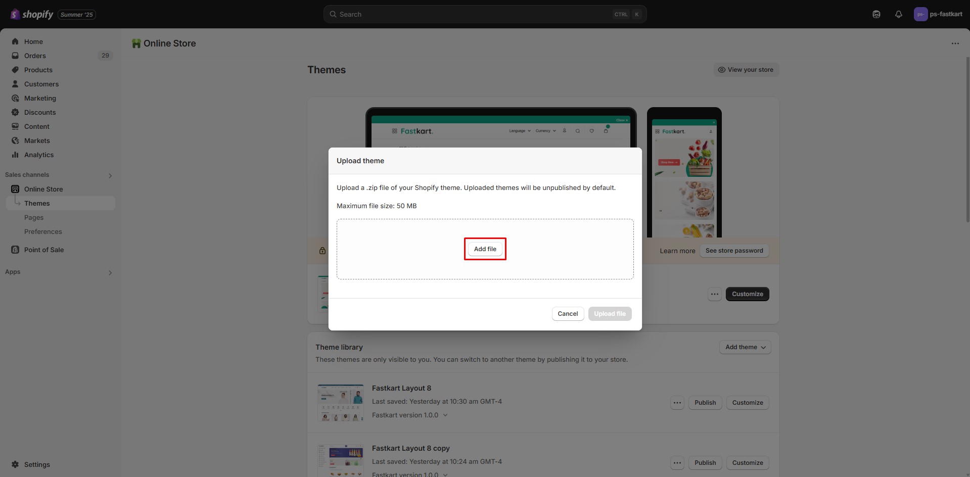 upload theme